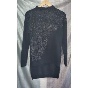 Simply Couture Black Mock Neck Long Sleeve Sweater Dress Applique S‎ Goth